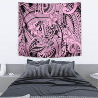 Polynesia Tapestry Tribal Polynesian Spirit With Pink Pacific Flowers LT9 - Polynesian Pride