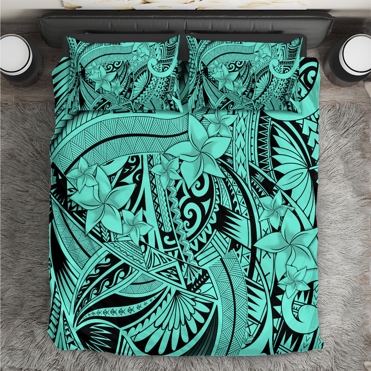 Polynesia Bedding Set Tribal Polynesian Spirit With Teal Pacific Flowers LT9 Teal - Polynesian Pride