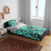 Polynesia Bedding Set Tribal Polynesian Spirit With Teal Pacific Flowers LT9 - Polynesian Pride