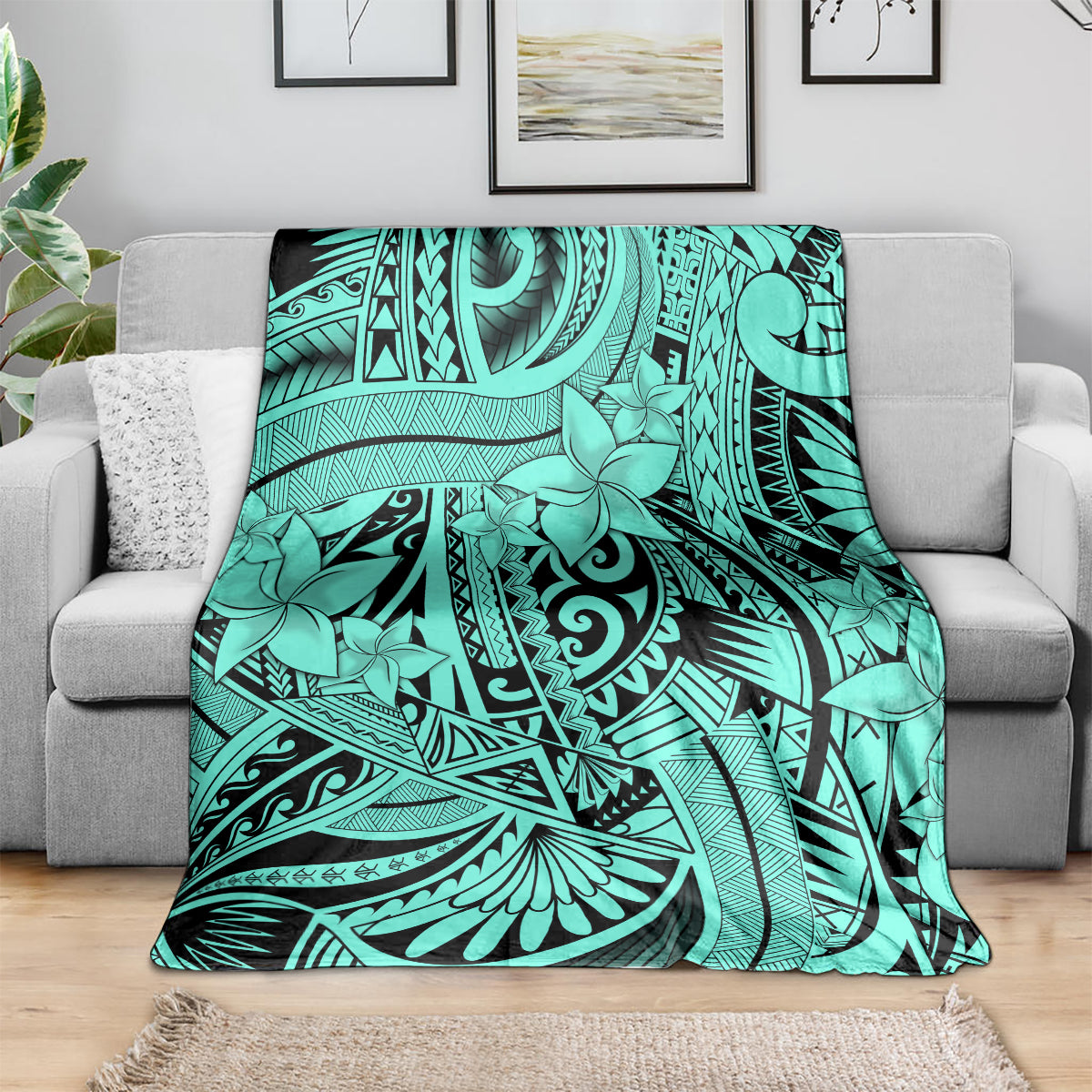 Polynesia Blanket Tribal Polynesian Spirit With Teal Pacific Flowers LT9 - Polynesian Pride