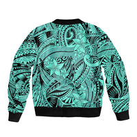 Polynesia Bomber Jacket Tribal Polynesian Spirit With Teal Pacific Flowers LT9 - Polynesian Pride