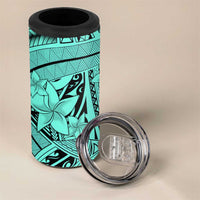 Teal Pacific Flowers Tribal Polynesian Spirit 4 in 1 Can Cooler Tumbler