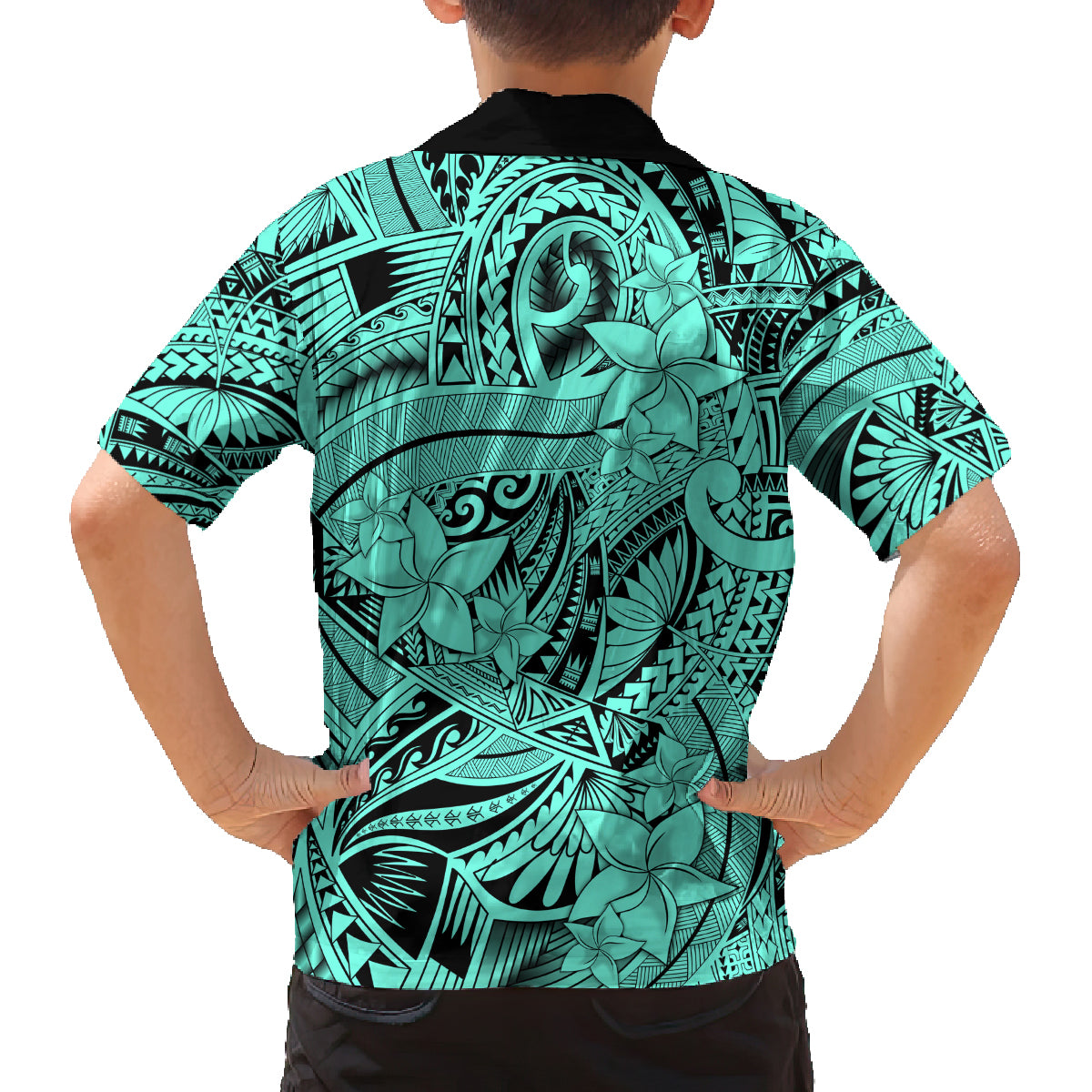 Polynesia Family Matching Long Sleeve Bodycon Dress and Hawaiian Shirt Tribal Polynesian Spirit With Teal Pacific Flowers LT9 - Polynesian Pride