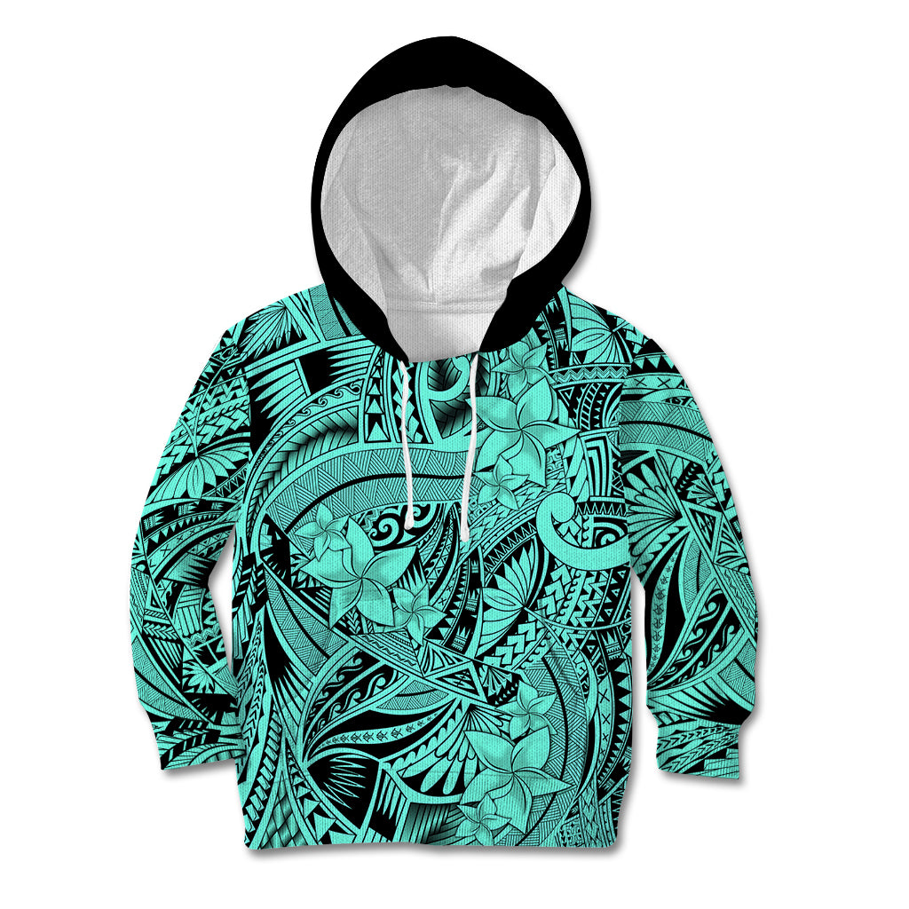 Polynesia Kid Hoodie Tribal Polynesian Spirit With Teal Pacific Flowers LT9 Hoodie Teal - Polynesian Pride