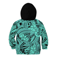Polynesia Kid Hoodie Tribal Polynesian Spirit With Teal Pacific Flowers LT9 - Polynesian Pride
