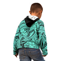 Polynesia Kid Hoodie Tribal Polynesian Spirit With Teal Pacific Flowers LT9 - Polynesian Pride