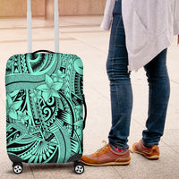 Polynesia Luggage Cover Tribal Polynesian Spirit With Teal Pacific Flowers LT9 Teal - Polynesian Pride