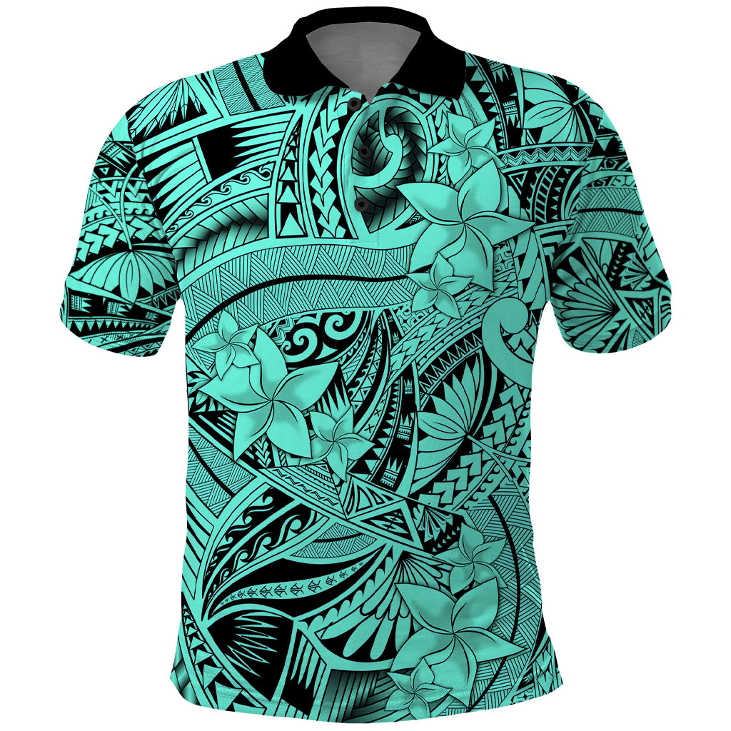 Polynesia Polo Shirt Tribal Polynesian Spirit With Teal Pacific Flowers LT9 Teal - Polynesian Pride