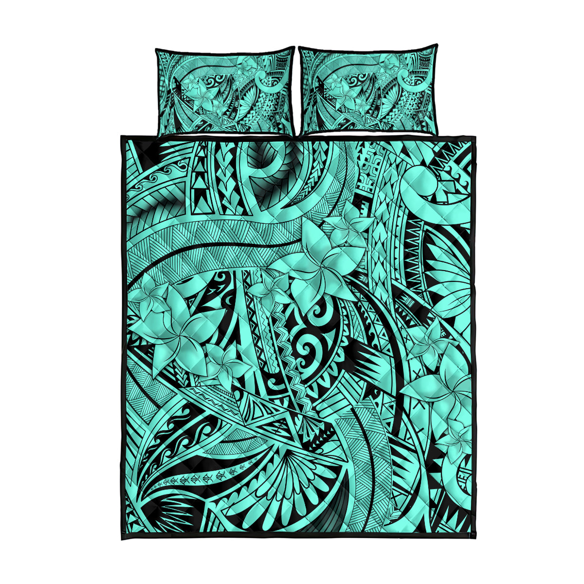 Polynesia Quilt Bed Set Tribal Polynesian Spirit With Teal Pacific Flowers LT9 - Polynesian Pride