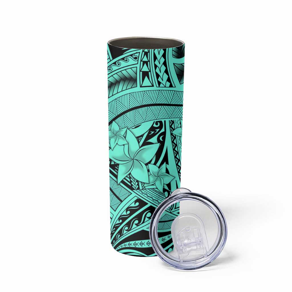 Teal Pacific Flowers Tribal Polynesian Spirit Skinny Tumbler LT9 - Polynesian Pride