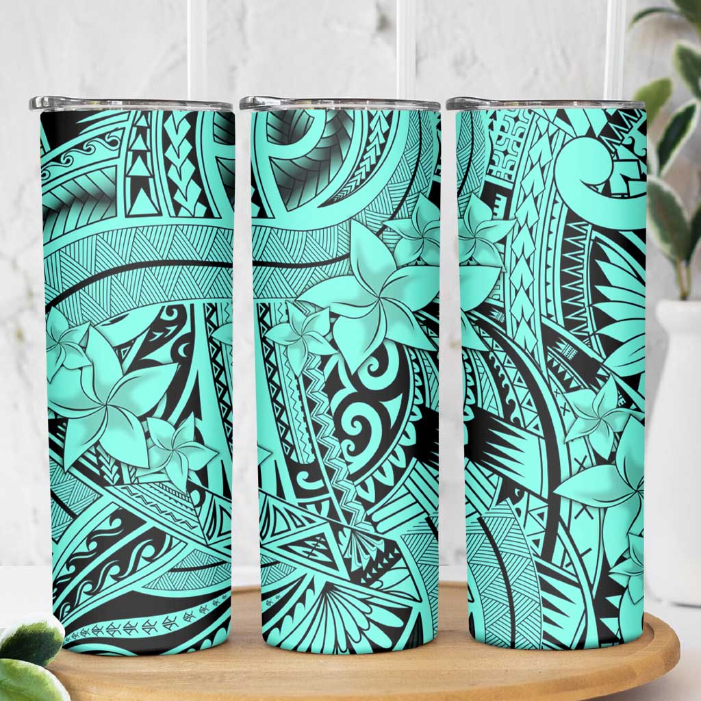 Teal Pacific Flowers Tribal Polynesian Spirit Skinny Tumbler LT9 - Polynesian Pride