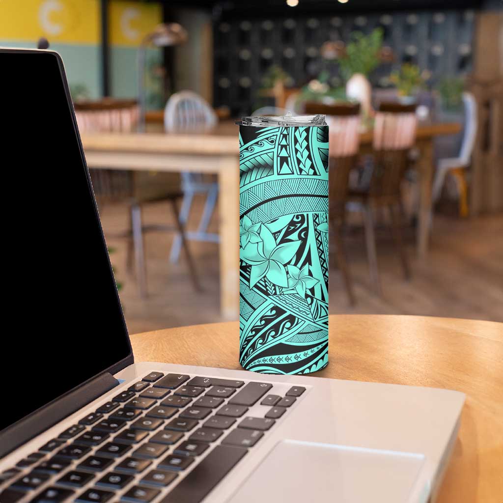 Teal Pacific Flowers Tribal Polynesian Spirit Skinny Tumbler LT9 - Polynesian Pride
