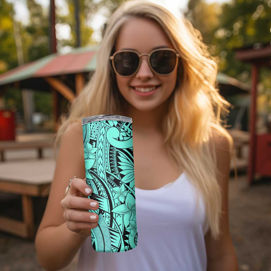 Teal Pacific Flowers Tribal Polynesian Spirit Skinny Tumbler LT9 - Polynesian Pride