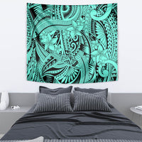 Polynesia Tapestry Tribal Polynesian Spirit With Teal Pacific Flowers LT9 - Polynesian Pride