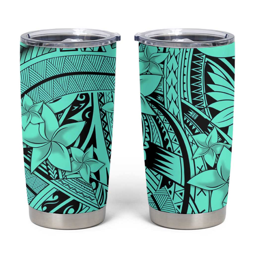 Teal Pacific Flowers Tribal Polynesian Spirit Tumbler Cup