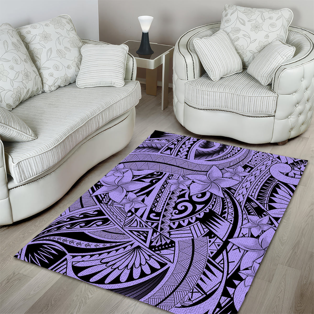 Polynesia Area Rug Tribal Polynesian Spirit With Violet Pacific Flowers LT9 - Polynesian Pride