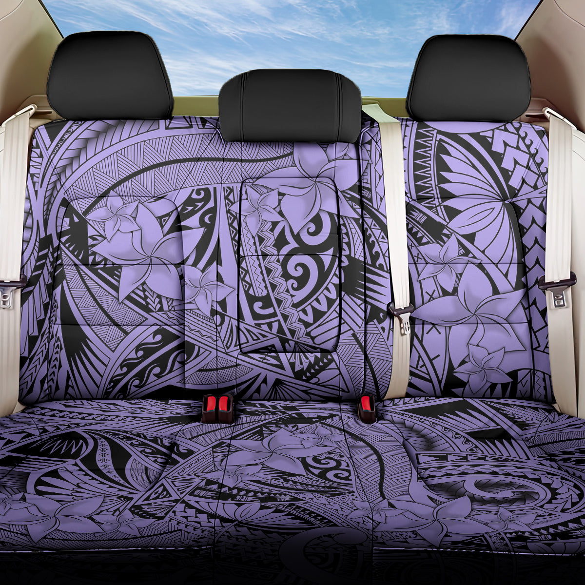 Polynesia Back Car Seat Cover Tribal Polynesian Spirit With Violet Pacific Flowers