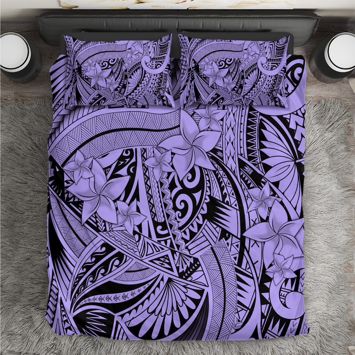 Polynesia Bedding Set Tribal Polynesian Spirit With Violet Pacific Flowers LT9 Violet - Polynesian Pride