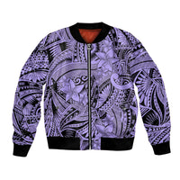Polynesia Bomber Jacket Tribal Polynesian Spirit With Violet Pacific Flowers LT9 Unisex Violet - Polynesian Pride