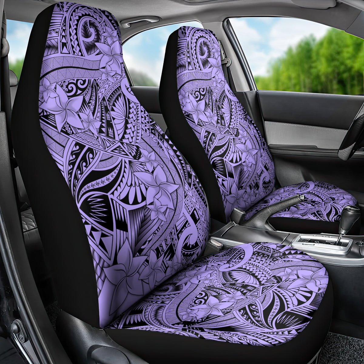 Polynesia Car Seat Cover Tribal Polynesian Spirit With Violet Pacific Flowers LT9 - Polynesian Pride