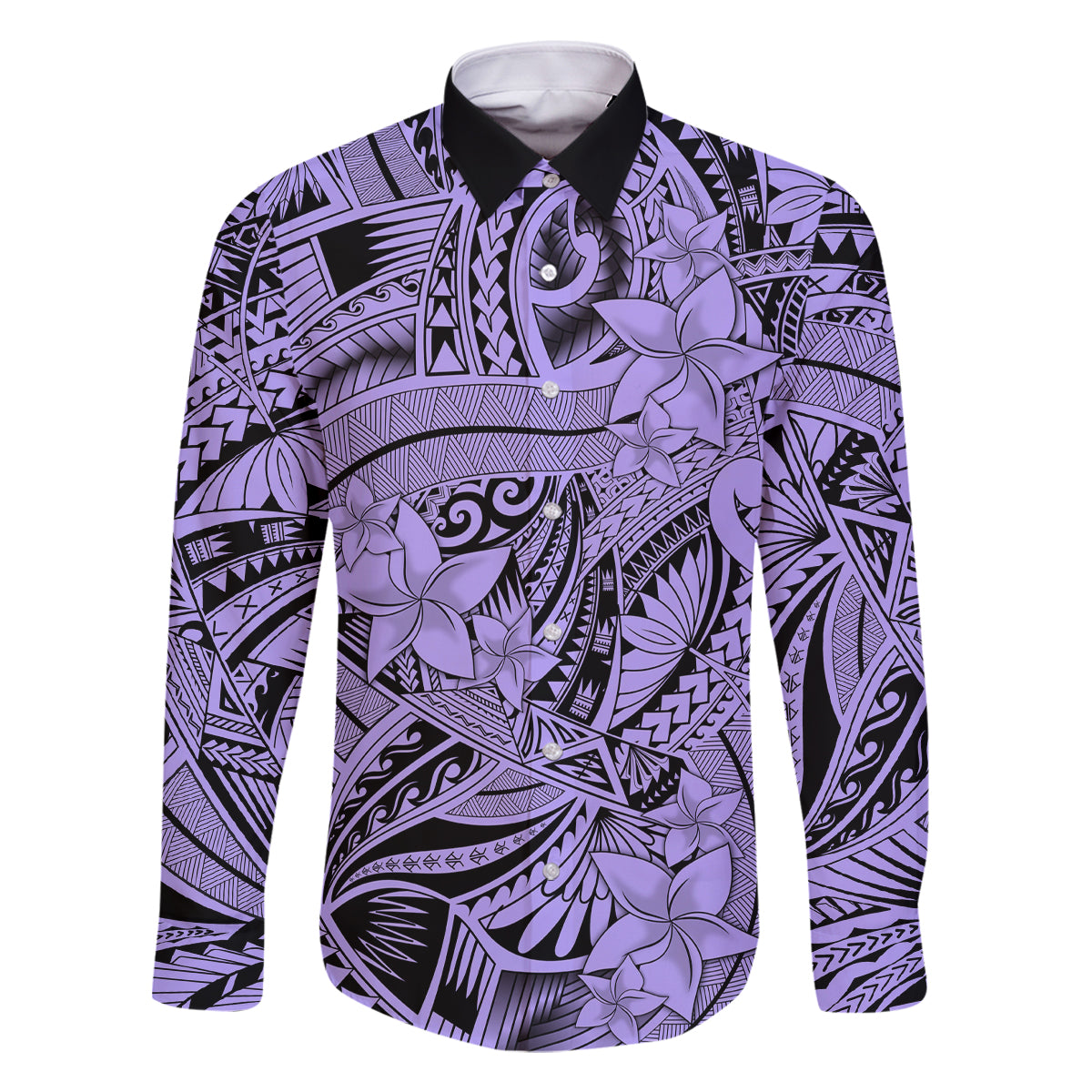 Polynesia Family Matching Long Sleeve Bodycon Dress and Hawaiian Shirt Tribal Polynesian Spirit With Violet Pacific Flowers LT9 Dad's Shirt - Long Sleeve Violet - Polynesian Pride