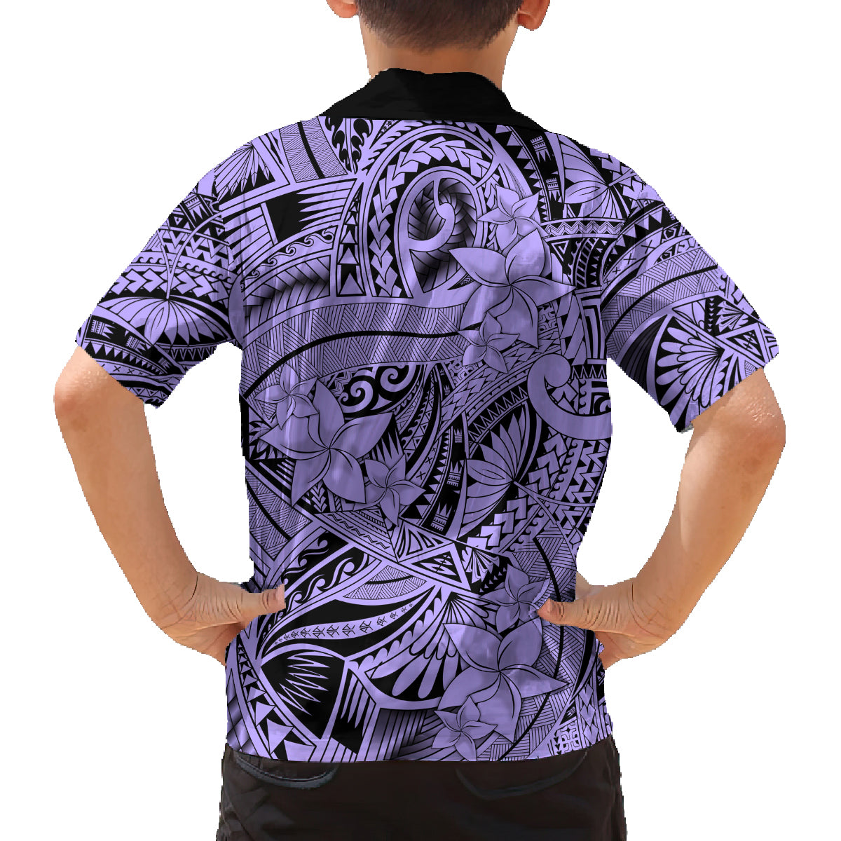 Polynesia Family Matching Off Shoulder Long Sleeve Dress and Hawaiian Shirt Tribal Polynesian Spirit With Violet Pacific Flowers LT9 - Polynesian Pride