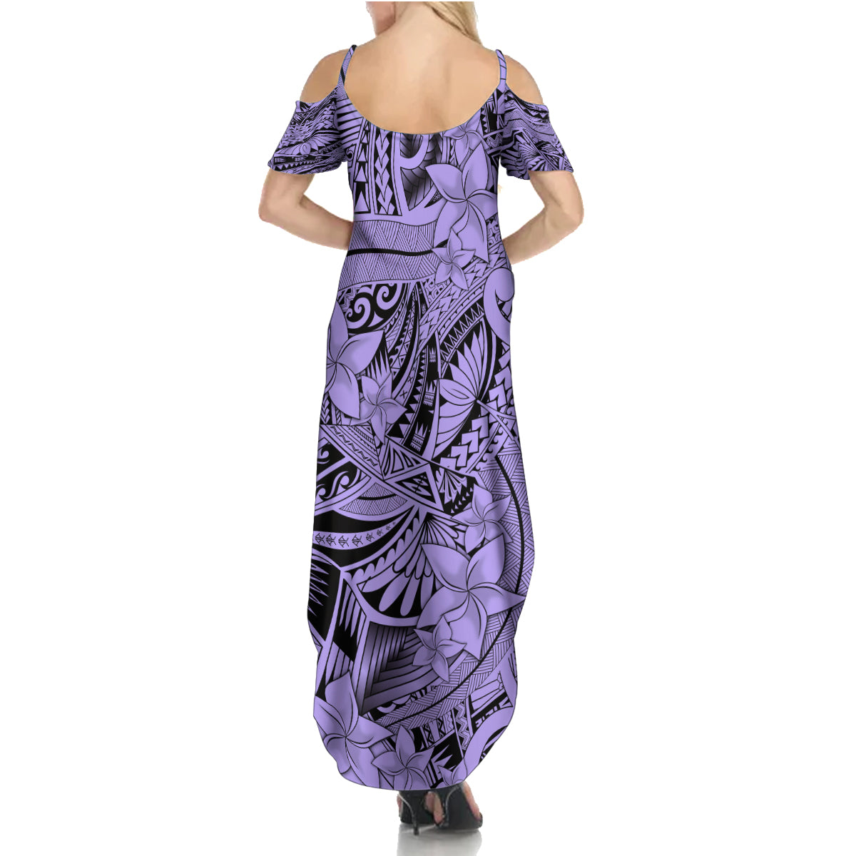 Polynesia Family Matching Summer Maxi Dress and Hawaiian Shirt Tribal Polynesian Spirit With Violet Pacific Flowers LT9 - Polynesian Pride