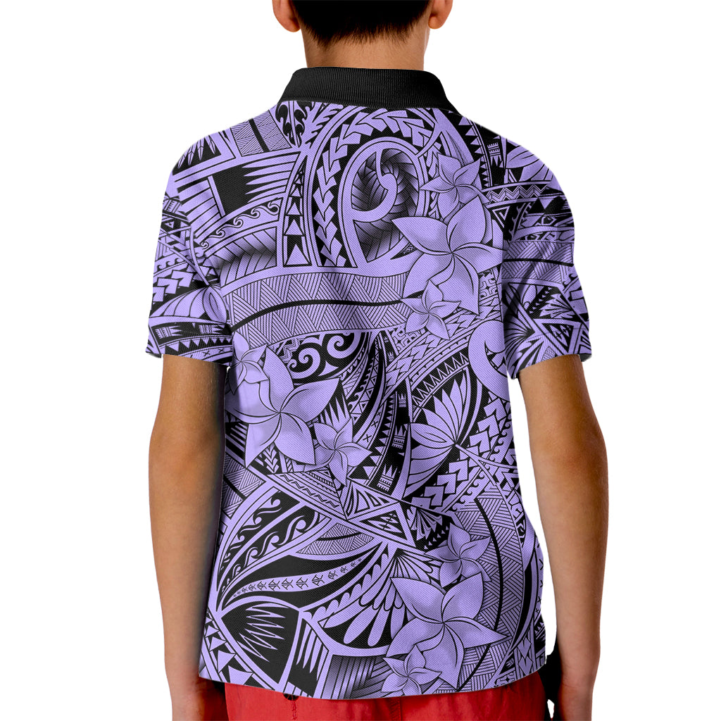 Polynesia Kid Polo Shirt Tribal Polynesian Spirit With Violet Pacific Flowers LT9 - Polynesian Pride