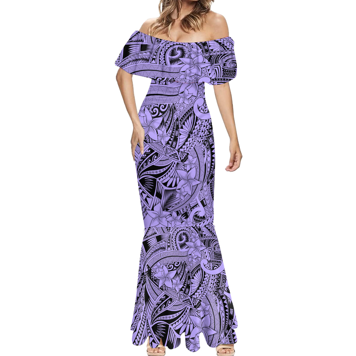 Polynesia Mermaid Dress Tribal Polynesian Spirit With Violet Pacific Flowers LT9 - Polynesian Pride