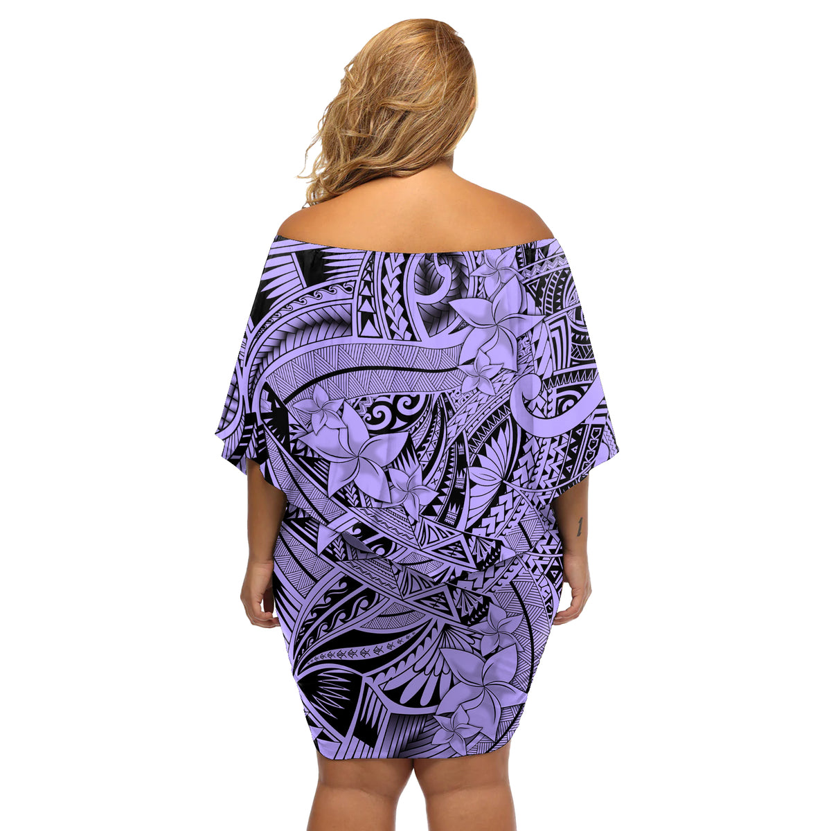 Polynesia Off Shoulder Short Dress Tribal Polynesian Spirit With Violet Pacific Flowers LT9 - Polynesian Pride