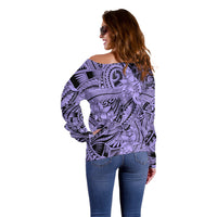 Polynesia Off Shoulder Sweater Tribal Polynesian Spirit With Violet Pacific Flowers LT9 - Polynesian Pride