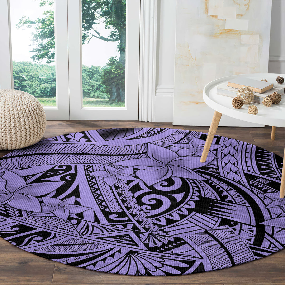 Polynesia Round Carpet Tribal Polynesian Spirit With Violet Pacific Flowers LT9 - Polynesian Pride