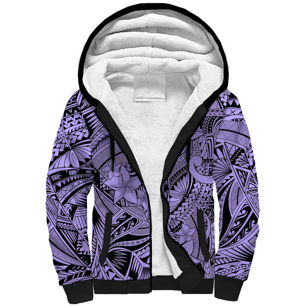 Polynesia Sherpa Hoodie Tribal Polynesian Spirit With Violet Pacific Flowers LT9 Unisex Violet - Polynesian Pride