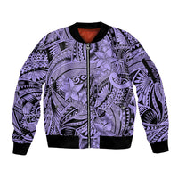Polynesia Sleeve Zip Bomber Jacket Tribal Polynesian Spirit With Violet Pacific Flowers LT9 Unisex Violet - Polynesian Pride