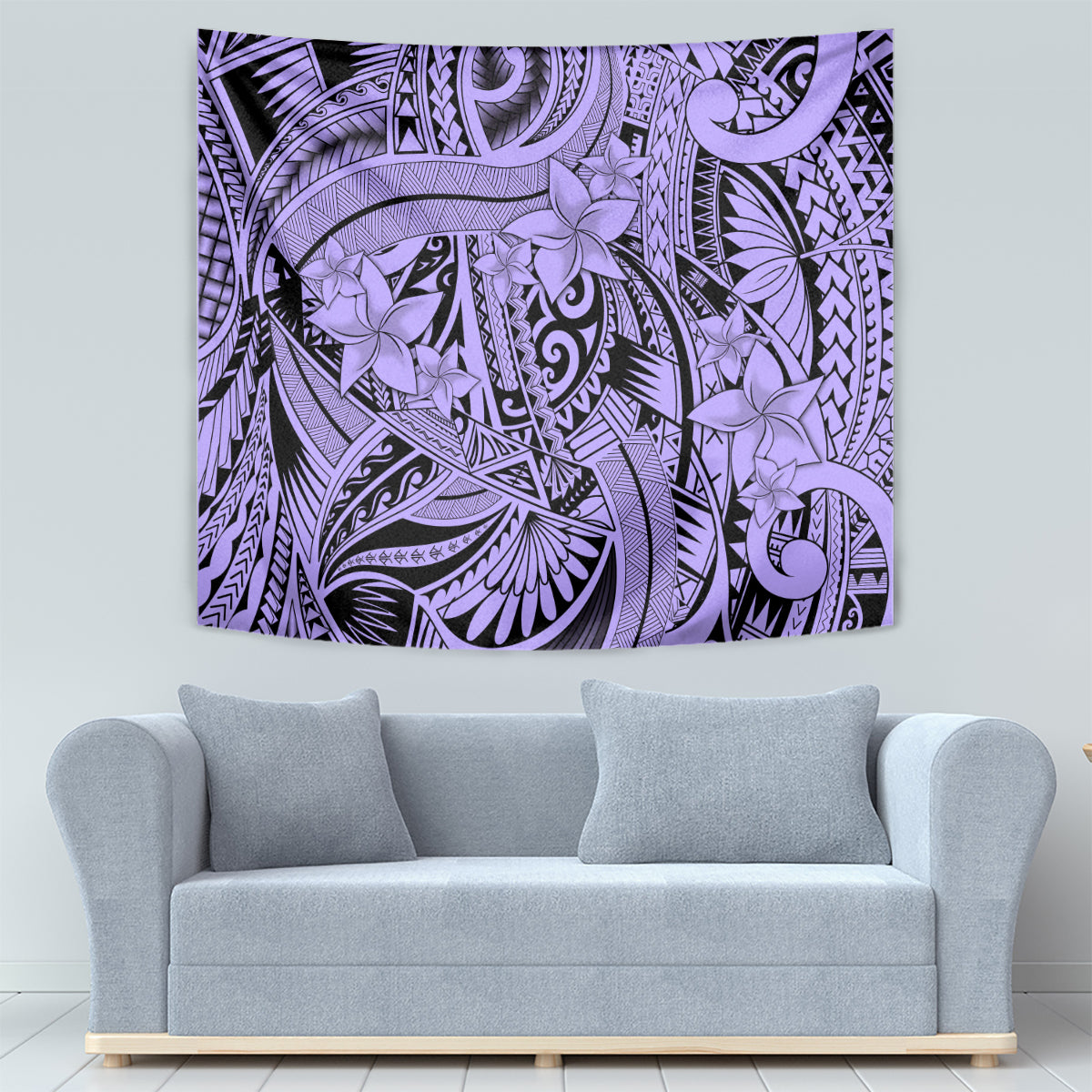 Polynesia Tapestry Tribal Polynesian Spirit With Violet Pacific Flowers LT9 - Polynesian Pride