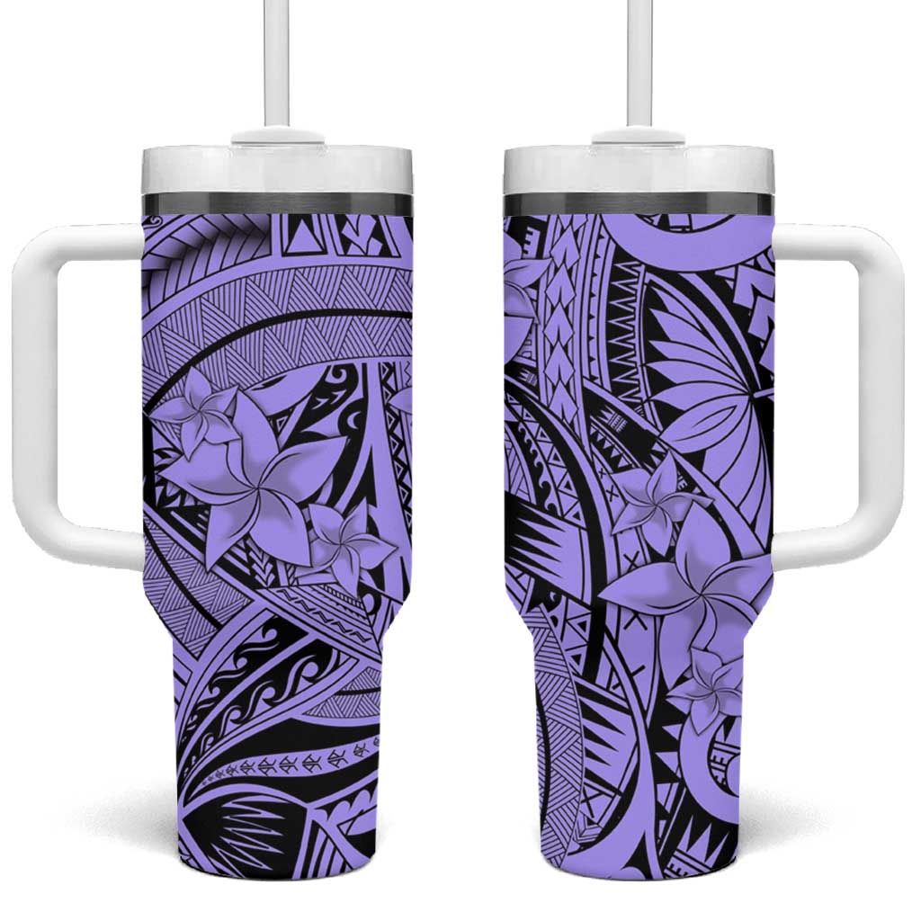 Violet Pacific Flowers Tribal Polynesian Spirit Tumbler With Handle
