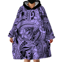 Polynesia Wearable Blanket Hoodie Tribal Polynesian Spirit With Violet Pacific Flowers LT9 - Polynesian Pride