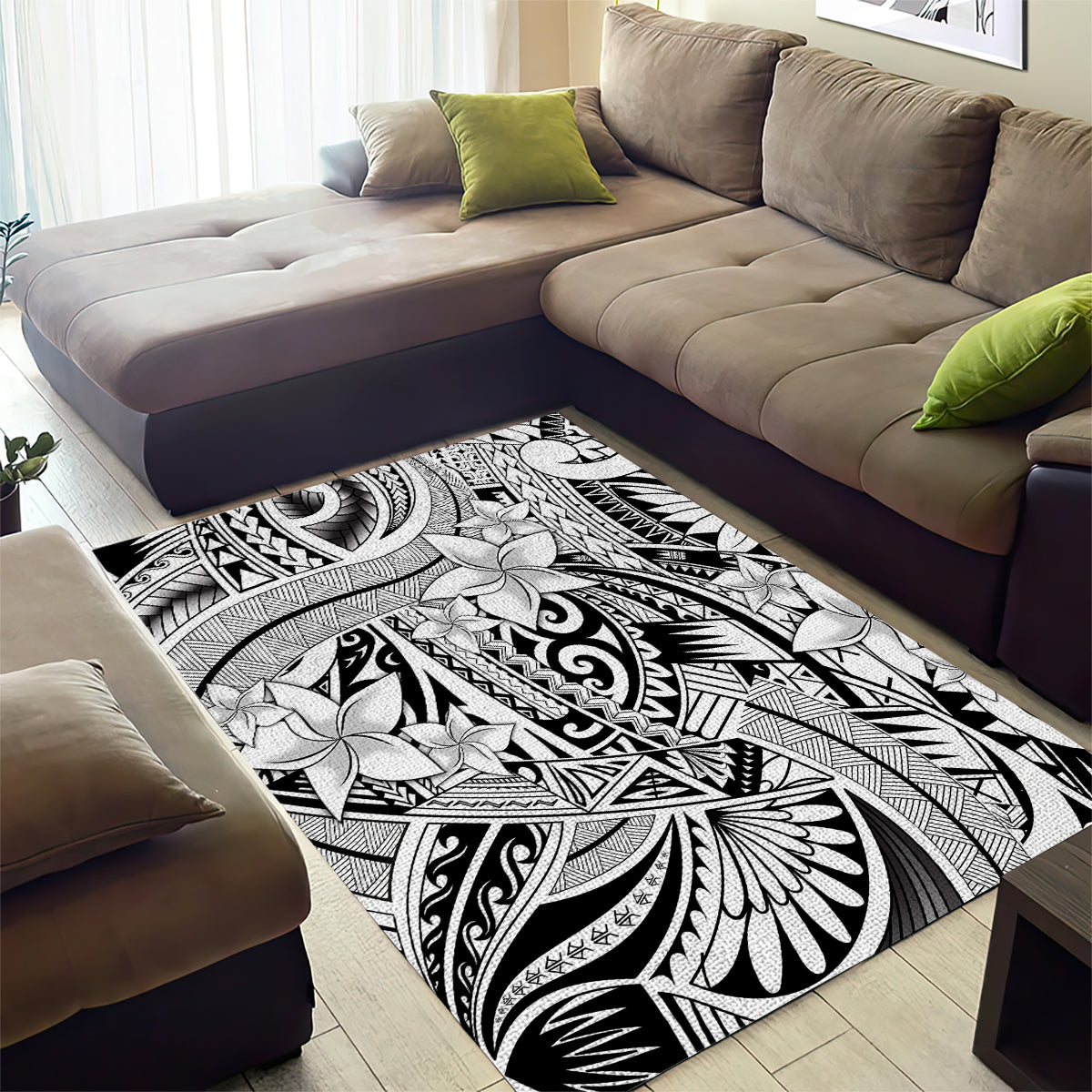 Polynesia Area Rug Tribal Polynesian Spirit With White Pacific Flowers LT9 - Polynesian Pride