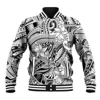 Polynesia Baseball Jacket Tribal Polynesian Spirit With White Pacific Flowers LT9 Unisex White - Polynesian Pride