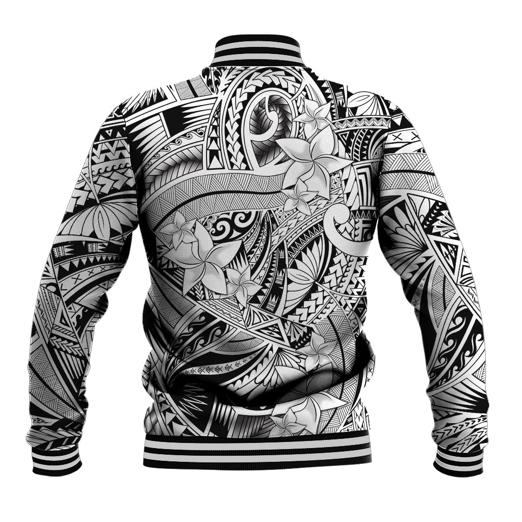 Polynesia Baseball Jacket Tribal Polynesian Spirit With White Pacific Flowers LT9 - Polynesian Pride