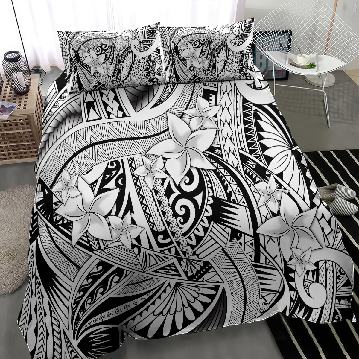 Polynesia Bedding Set Tribal Polynesian Spirit With White Pacific Flowers LT9 - Polynesian Pride