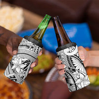 White Pacific Flowers Tribal Polynesian Spirit 4 in 1 Can Cooler Tumbler
