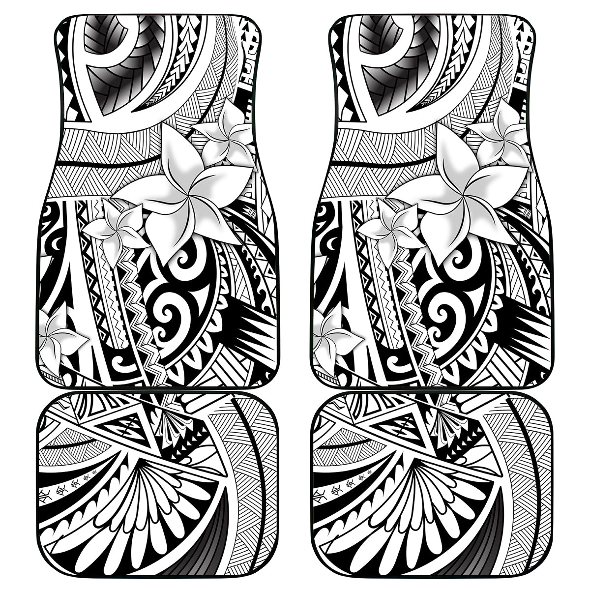 Polynesia Car Mats Tribal Polynesian Spirit With White Pacific Flowers LT9 White - Polynesian Pride