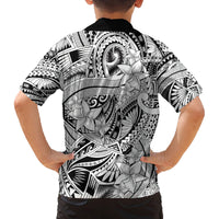Polynesia Family Matching Off Shoulder Maxi Dress and Hawaiian Shirt Tribal Polynesian Spirit With White Pacific Flowers LT9 - Polynesian Pride