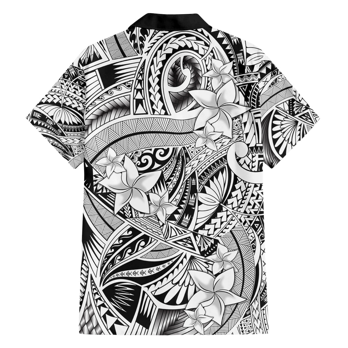 Polynesia Family Matching Off Shoulder Short Dress and Hawaiian Shirt Tribal Polynesian Spirit With White Pacific Flowers LT9 - Polynesian Pride