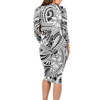 Polynesia Long Sleeve Bodycon Dress Tribal Polynesian Spirit With White Pacific Flowers LT9 - Polynesian Pride