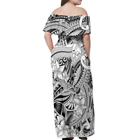 Polynesia Off Shoulder Maxi Dress Tribal Polynesian Spirit With White Pacific Flowers LT9 - Polynesian Pride