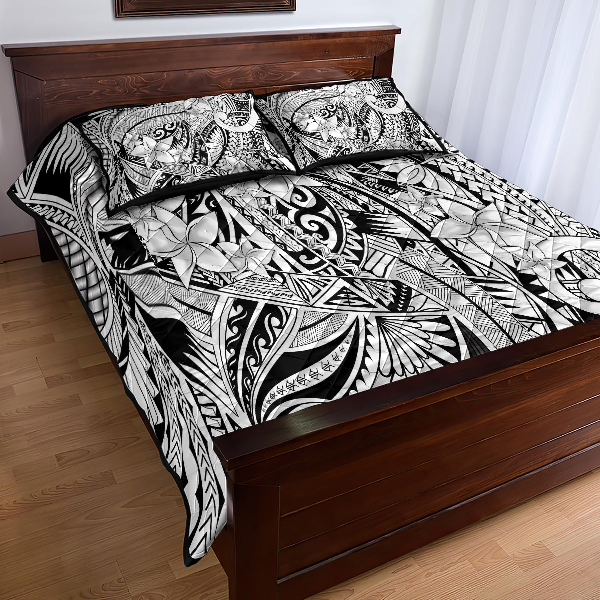 Polynesia Quilt Bed Set Tribal Polynesian Spirit With White Pacific Flowers LT9 - Polynesian Pride