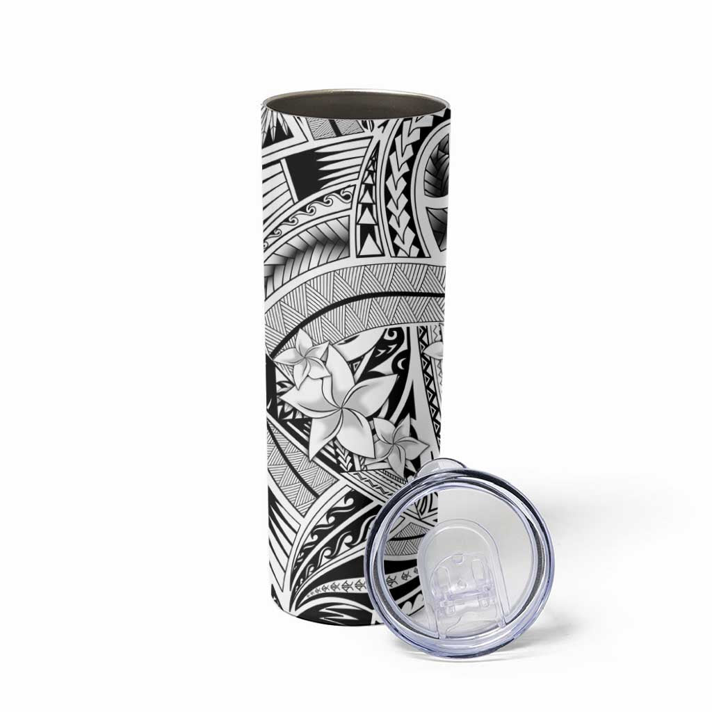 White Pacific Flowers Tribal Polynesian Spirit Skinny Tumbler LT9 - Polynesian Pride