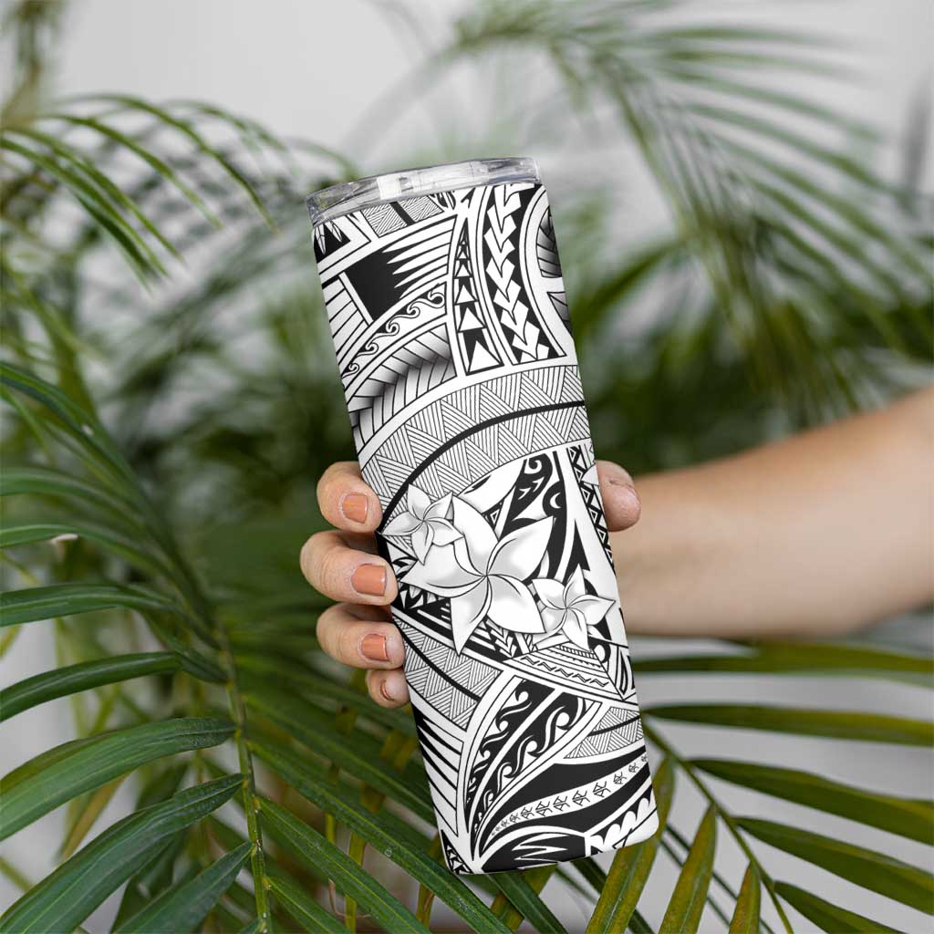 White Pacific Flowers Tribal Polynesian Spirit Skinny Tumbler LT9 - Polynesian Pride
